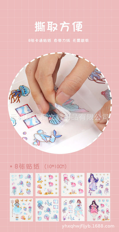 Children's Hand Account Sticker suit Transparent PET Cartoon Cartoon Waterproof Traceless Hand Account Sticker Girl's DIY Decorative Sticker