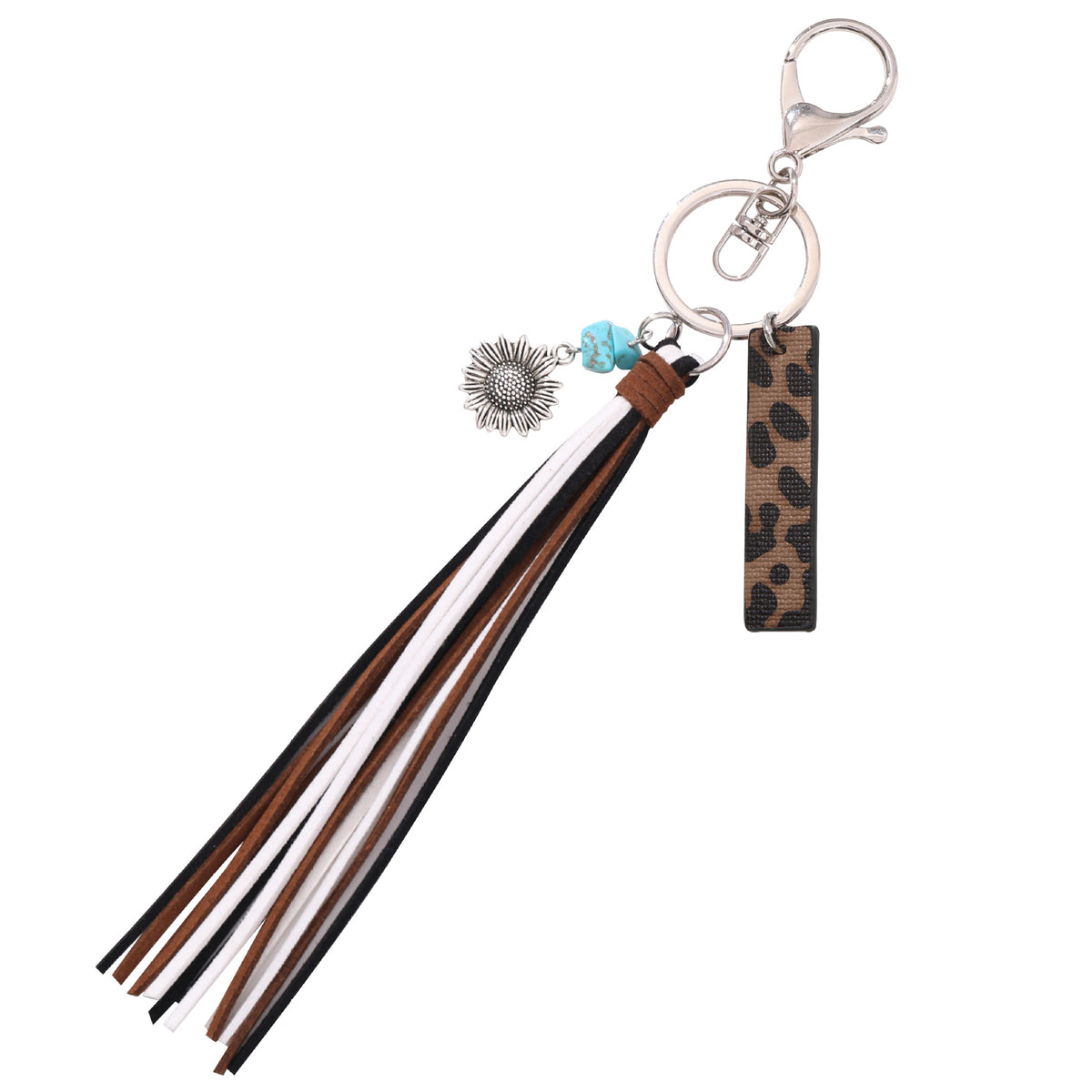 New Western Denim Style Leopard Oil-trimmed Leather Letter A Korean Velvet Tassel Combination Keychain Pendant Bag