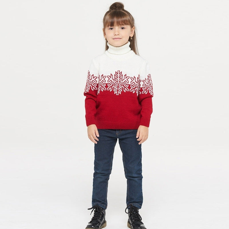 Amazon New Christmas Family Clothes Jacquard Turtleneck Sweater Christmas Clothing in stock Wholesale
