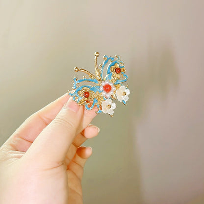Antique Style Burned Blue Cloud Pearl Hairpin New Chinese Tassel Side Clip Advanced Sense Clip Hair Accessories Headwear Hair Clip