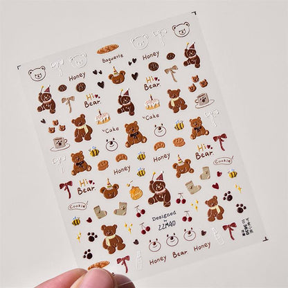 Cute Puppy Bear Nail Art Sticker Tomoni Embossed Adhesive 5D Cute Pet Nail Sticker Nail Art Decoration