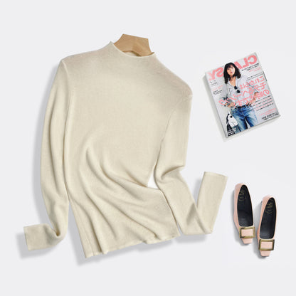 Machine Washable 100% Superfine Wool Sweater for Women Autumn and Winter New Loose Half Turtleneck Knitted Bottoming Sweater for Women