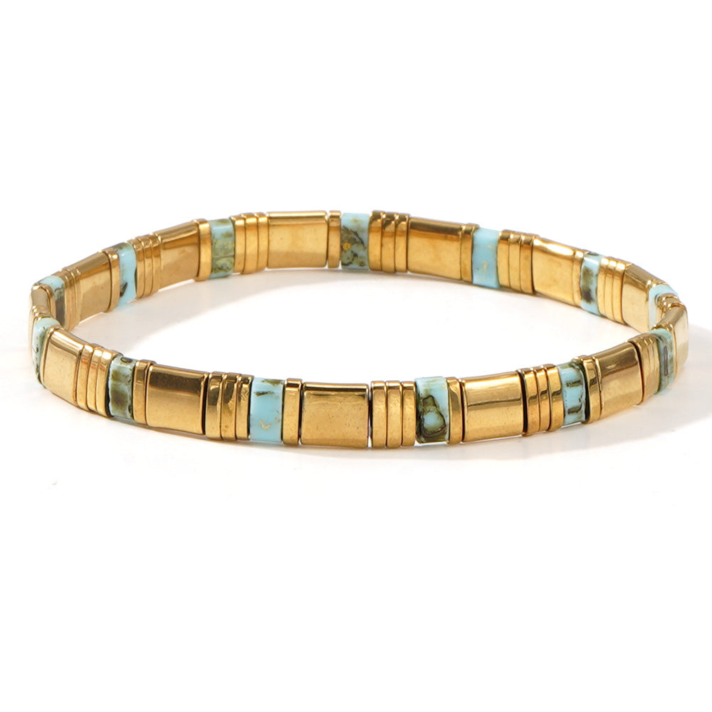 European and American Ins-style Multicolor Tila Bracelet suit Gold Black Gallstone Stitching Hand-woven Elastic Waterproof Bracelet