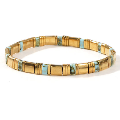 European and American Ins-style Multicolor Tila Bracelet suit Gold Black Gallstone Stitching Hand-woven Elastic Waterproof Bracelet