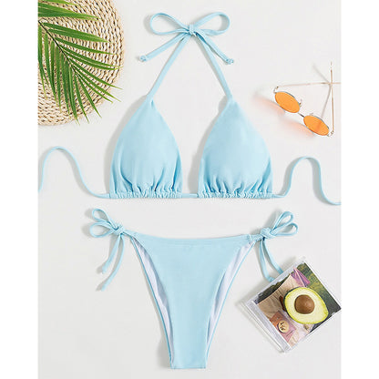 European and American Solid Color Split Swimsuit Women's Sexy Bikini Cross-border Hot Tight Gather Deep V High-end Swimsuit Women
