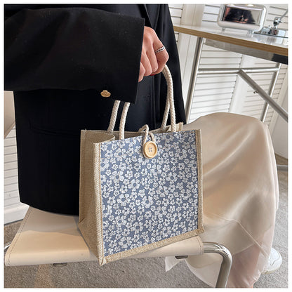 Internet Celebrity Portable Linen Bag Women's 2023 Western Style Hand-Carrying Lunch Bag for Work and Going Out Japanese Style ins Small Satchel