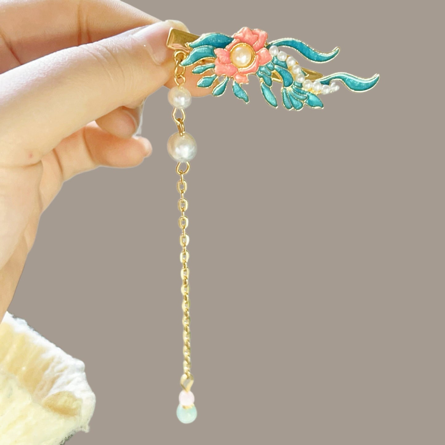 Antique Style Burned Blue Cloud Pearl Hairpin New Chinese Tassel Side Clip Advanced Sense Clip Hair Accessories Headwear Hair Clip