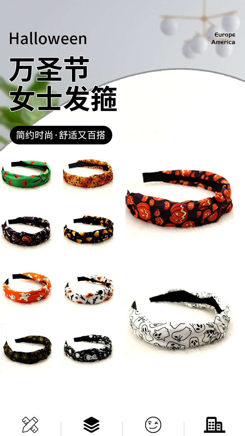 Cross-border wholesale Amazon Halloween pumpkin knotted hairband high cranial top headband hairpin high sense hair cave hair accessories
