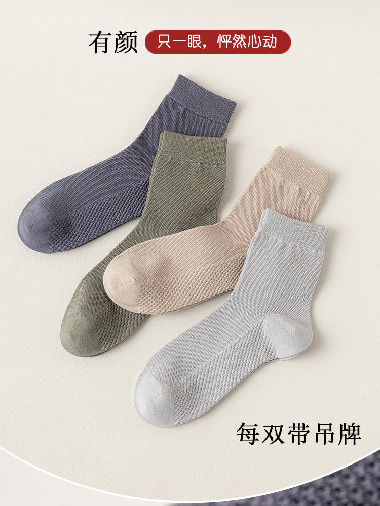 Zhuji socks men's mid-tube socks summer ultra-thin deodorant summer business spring and summer mesh stockings breathable sweat absorption