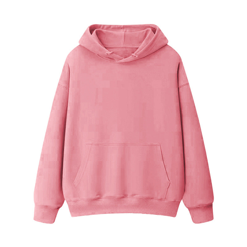 Fleece-lined thick loose hooded sweater women's autumn and winter warm top student couple wear solid color coat foreign trade women's clothing