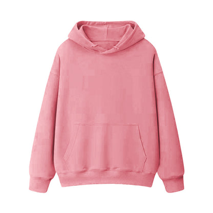 Fleece-lined thick loose hooded sweater women's autumn and winter warm top student couple wear solid color coat foreign trade women's clothing