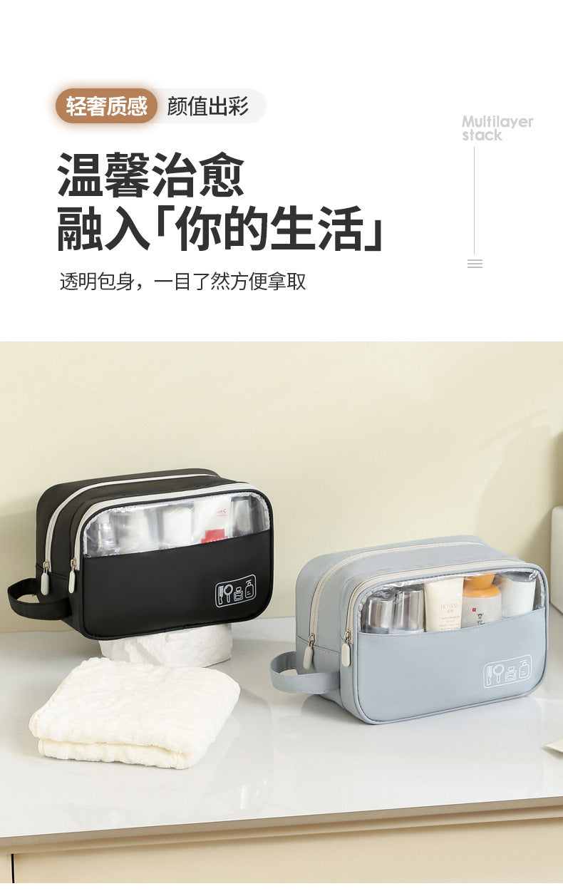 New Light Travel Leather Film Semi-permeable Toiletry Bag Waterproof Cosmetic Bag Increased Capacity Travel Daily Goods Easy Storage