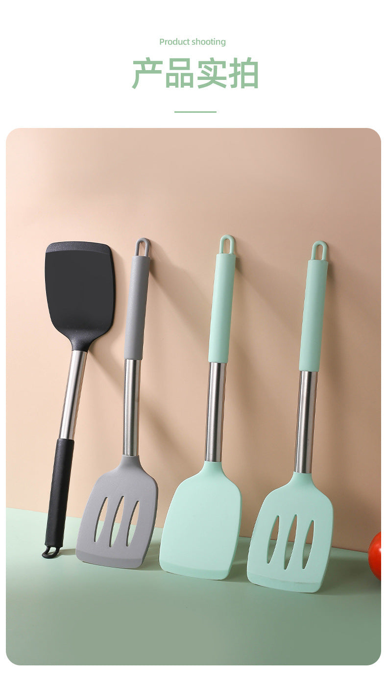 Silicone Frying Shovel Non-Stick Pan Frying Fish Shovel Leakage Shovel Household Kitchen Cooking Tools All-in-One Silicone Slant Leakage Shovel