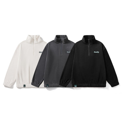 suit autumn and winter sweater men's stand collar half zipper fleece-lined American fashion brand loose casual men's top