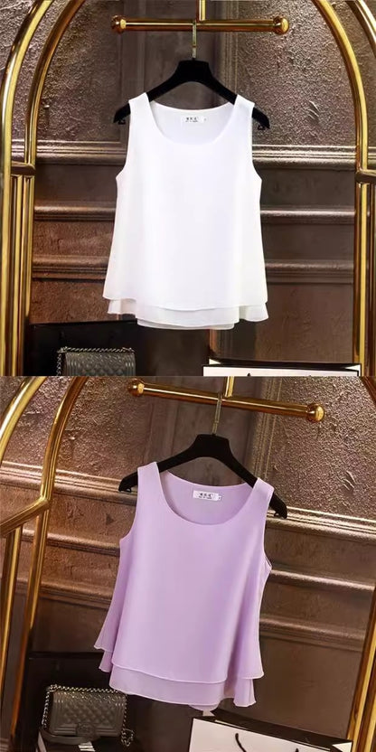 Chiffon Inner Double Small Camisole Black Sleeveless Top Base Shirt Women's Outer Wear Inner Wear Loose Chiffon Shirt