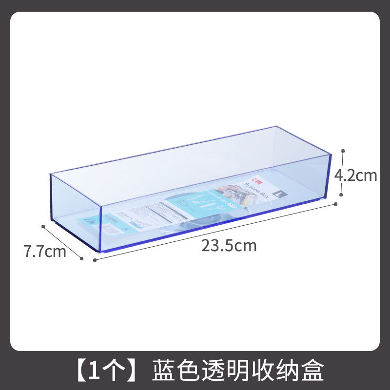 Desktop Storage Box Small Miscellaneous Stationery Sticky Notes Handbook Pencil Transparent Narrow Long Storage Storage Box