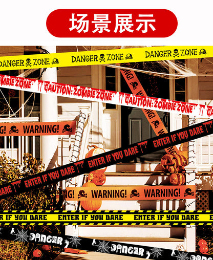 Cross Border in stock Halloween Party Decoration Warning Tape Horror Party Decoration Supplies Halloween Warning Tape