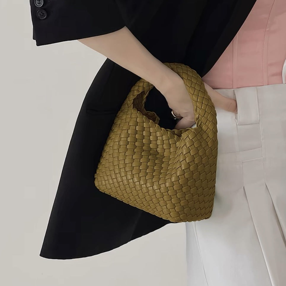 PU handmade woven bag summer high-end niche design women's bag handbag shoulder bag vegetable basket Ins bag