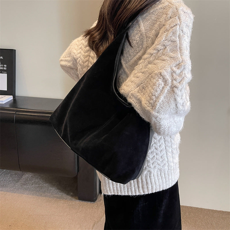 New Suede Shoulder Tote Bag, Fashionable, Simple, Lazy Style, Large Capacity Women's Handbag, Bucket Bag, Mommy Bag