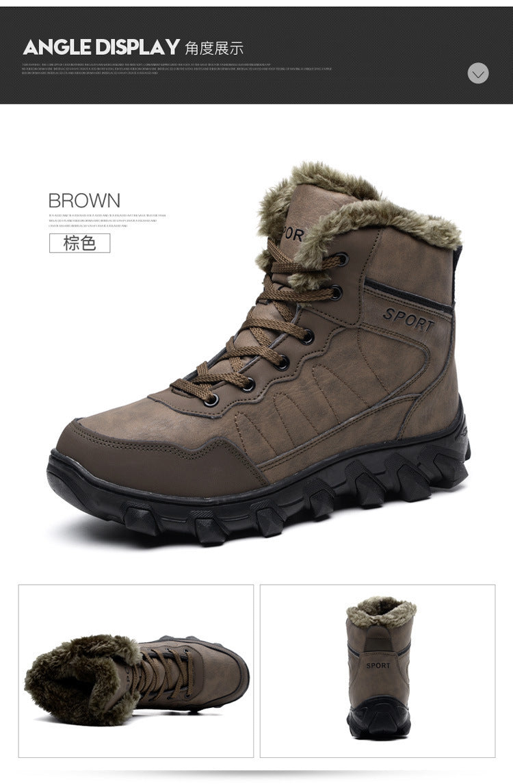 Cross-Border Winter New Cotton Shoes Men's Fur Integrated Snow Boots Outdoor Sports Hiking Boots Fleece-Lined Warm Men's Shoes 47