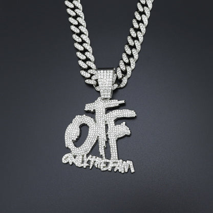 European and American Tide Diamond-encrusted Shiny OTF Letter Necklace for Men and Women hiphop Hip Hop Street Disco Pendant Cross-border New Product