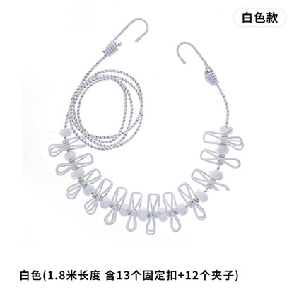 Creative Outdoor Elastic Windproof Clothesline with Positioning Clips, Korean Style Clothesline with 12 Windproof Clips