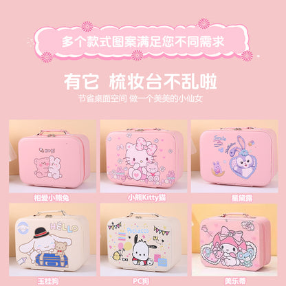 Leather Ready-Made Cartoon Makeup Case with Mirror, Makeup Bag with a High-End Feel, Multifunctional Storage Bag, Large Capacity Wholesale