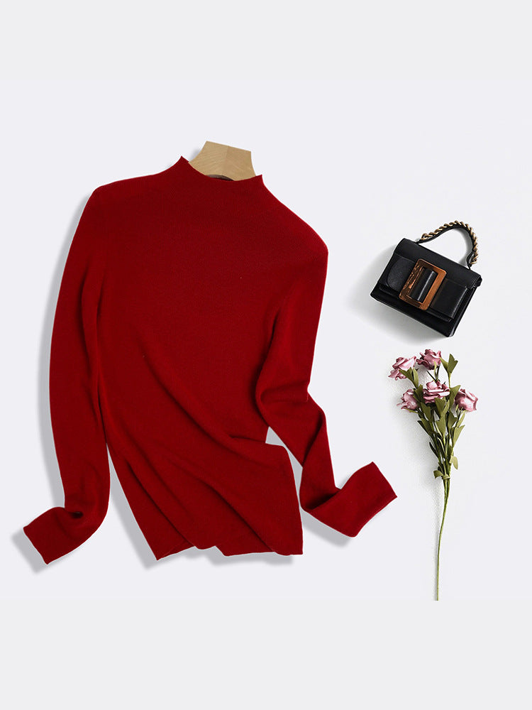 Machine Washable 100% Superfine Wool Sweater for Women Autumn and Winter New Loose Half Turtleneck Knitted Bottoming Sweater for Women