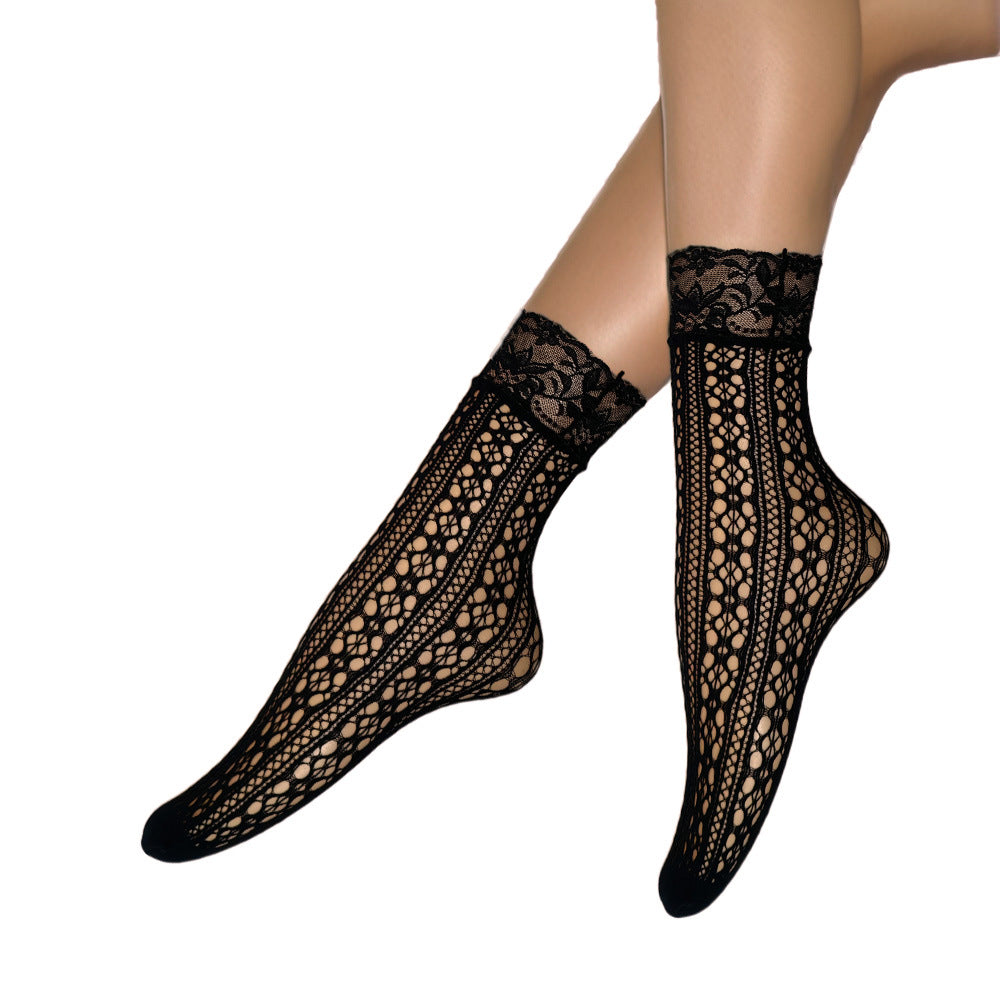 Summer Small Mesh Lace Short Net Socks Breathable Short Stockings Invisible Socks plus size Black Pearl Short Socks