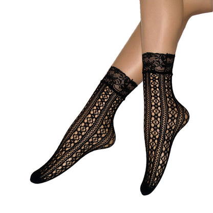 Summer Small Mesh Lace Short Net Socks Breathable Short Stockings Invisible Socks plus size Black Pearl Short Socks