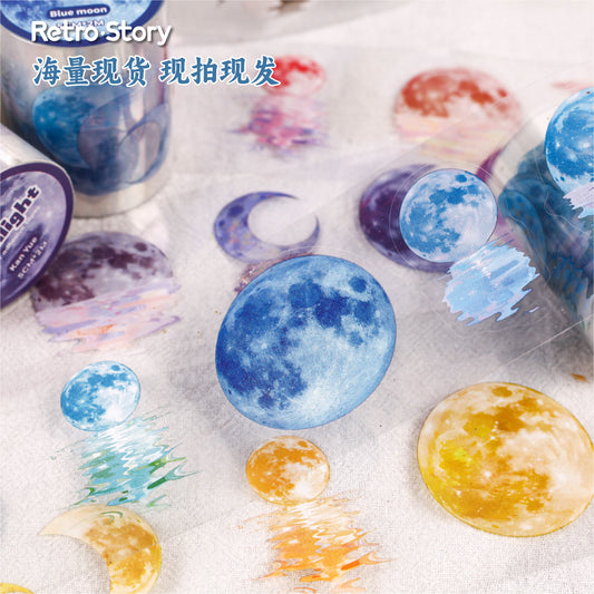 Carefully Selected Retro Story Moonlight Series Tape Roll Handbook Stickers 6 Types 2m Transparent Pet Die-Cut Decorative Stickers