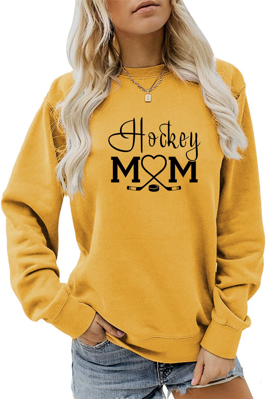 Amazon Wish Independent Station Fashionable Simple Hockey Mom Letter Fun Printed Women's Casual Sweatshirt