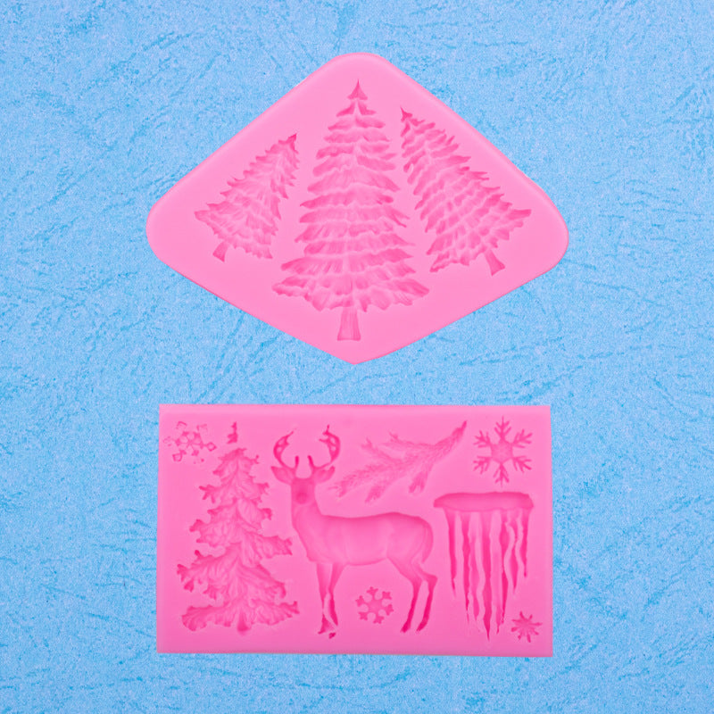 Christmas Theme Elk Snowflake Icicle Christmas Tree Shape Silicone Mold Creative Baking Fondant Cake Decoration
