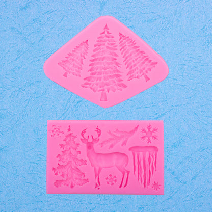 Christmas Theme Elk Snowflake Icicle Christmas Tree Shape Silicone Mold Creative Baking Fondant Cake Decoration