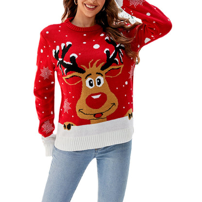 Amazon European and American Cartoon Elk Christmas Sweater Autumn and Winter 2023 New Foreign Trade Casual Round Neck Knitted Top