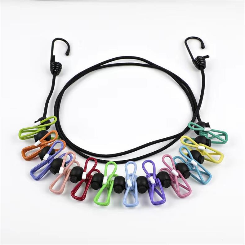 Creative Outdoor Elastic Windproof Clothesline with Positioning Clips, Korean Style Clothesline with 12 Windproof Clips