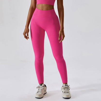 Foreign Trade New Leggings Outer Wear Spring and Summer Women's Solid Color Elastic Tight Sports Pants Yoga Fitness Threaded Pants