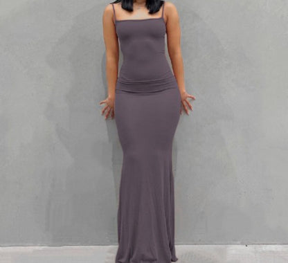 Sling dress European and American Women's High-end Sense Pure Desire Hip Skirt Sexy Slim-fit Milk Silk Long Fishtail Skirt