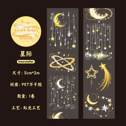 Carefully Selected Cross-Border Retr Ostory Rainy Night Series Journal Stickers, Laser Landscape Pet Tape, Reusable Stickers