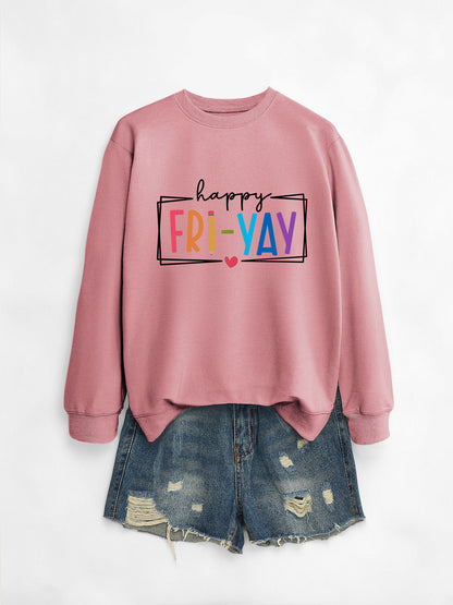 Amazon Ebay Round Neck Sweatshirt Happy Fri Yay Fun Letters Casual Fashion Long-Sleeved Tops in Stock
