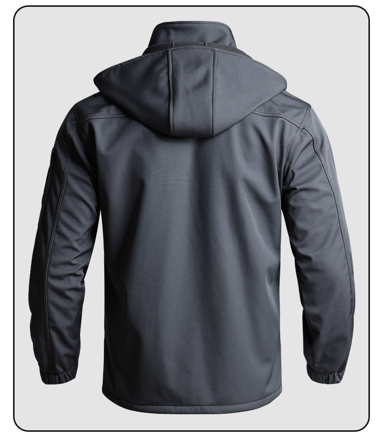 Men's Autumn and Winter Fleece-Lined Thickened Softshell Tactical Outdoor Sports Workwear Suit, Waterproof and Windproof