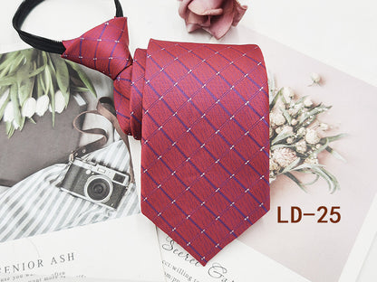 Factory In-Stock Zipper Tie Men's Formal Business 8cm Lazy Tie Red Black Striped Workplace Striped Tie