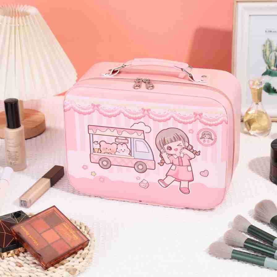 Leather Ready-Made Cartoon Makeup Case with Mirror, Makeup Bag with a High-End Feel, Multifunctional Storage Bag, Large Capacity Wholesale