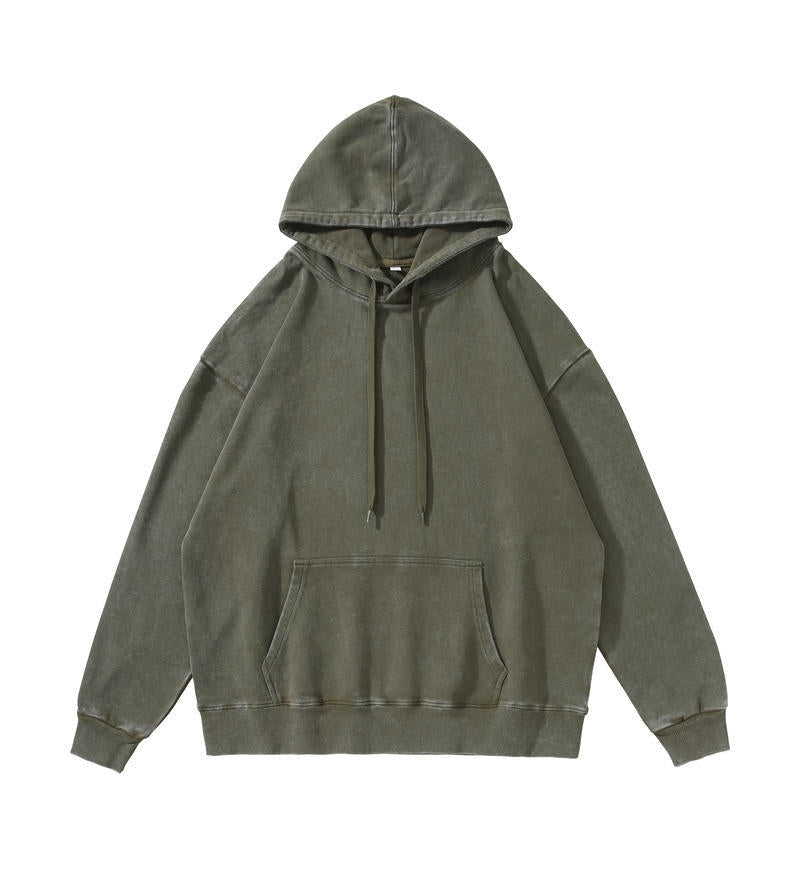 Trendy Brand Heavyweight Pure Cotton Terry 400g Washed Distressed Crew Neck Sweatshirt Hoodie Retro Sweatshirt with Printed Logo