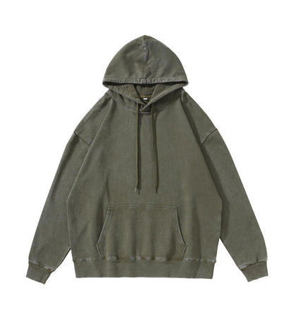 Trendy Brand Heavyweight Pure Cotton Terry 400g Washed Distressed Crew Neck Sweatshirt Hoodie Retro Sweatshirt with Printed Logo