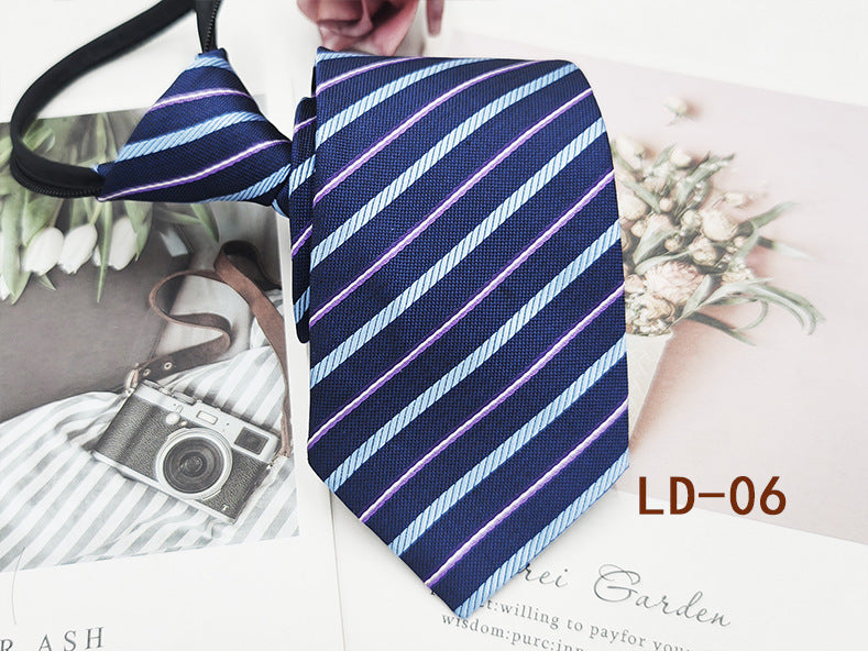 Factory In-Stock Zipper Tie Men's Formal Business 8cm Lazy Tie Red Black Striped Workplace Striped Tie