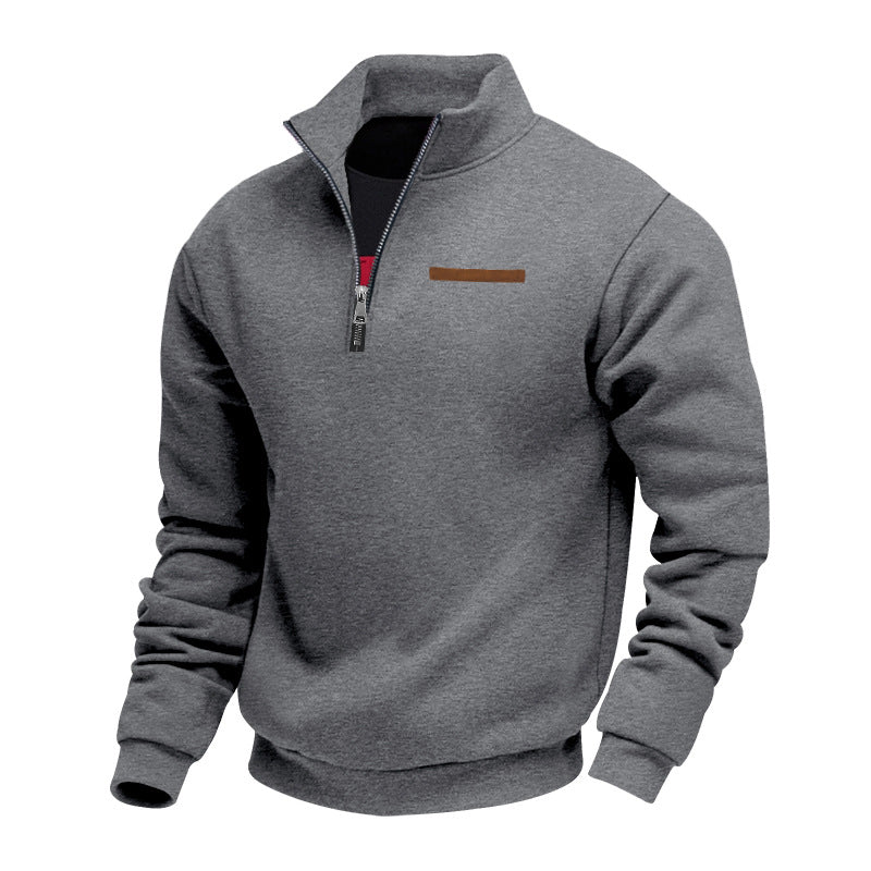 Cross-Border American Style Autumn and Winter Heavyweight Fleece Long-Sleeve Men's Sweatshirt with Half-Zip, Loose Fit, Stand Collar, Pullover Men's Sweatshirt