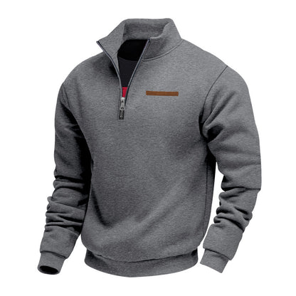 Cross-Border American Style Autumn and Winter Heavyweight Fleece Long-Sleeve Men's Sweatshirt with Half-Zip, Loose Fit, Stand Collar, Pullover Men's Sweatshirt