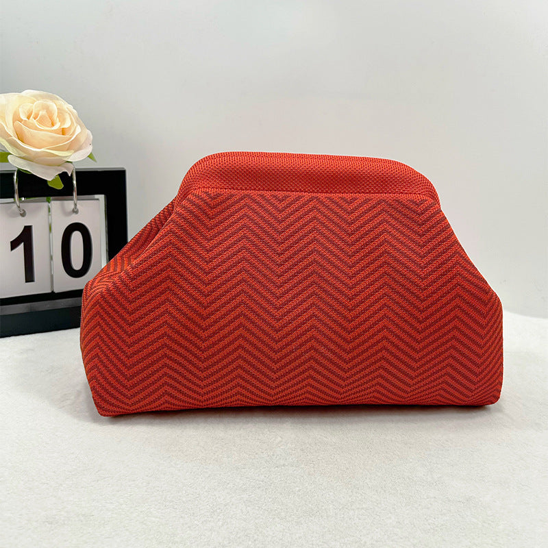 Cross-Border Dropshipping Knitted Bag Striped Clutch Bag for Women Fly-Knit Cloud Versatile Stylish Portable Makeup Bag Large Capacity