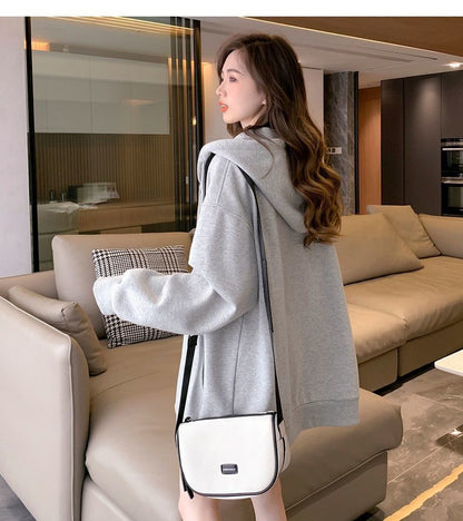 Embroidered Pattern Hooded Sweatshirt Girls' Cardigan Jacket 2026 Spring, Autumn and Winter New Style Lazy Style Loose Long-Sleeved Top